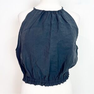 ZARA BLACK SLEEVELESS CROP HALTER TANK TOP TIE SHOULDER ELASTIC HEM  XL NWT